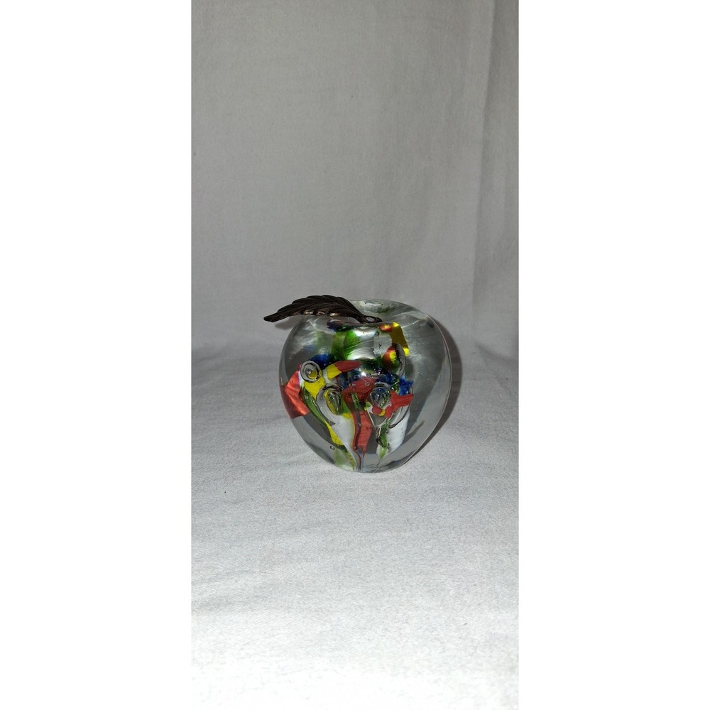 Vintage Apple Shaped Paperweight Art Glass Missing Stem 3"‎ X 3"